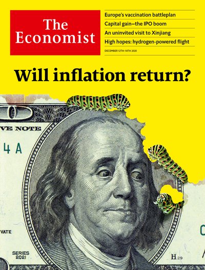 طرح جلد اکونومیست در دسامبر ۲۰۲۰ با عنوان «آیا تورم برمی‌گردد؟»