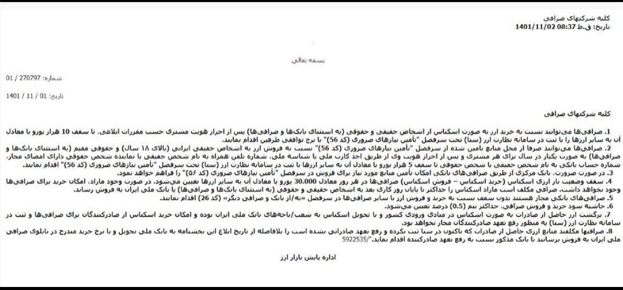 ممنوعیت خرید و فروش ارز صادراتی برای صرافیها