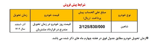 خرید خودروی شاهین سایپا