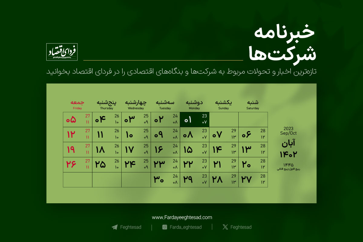 خبرنامه شرکت‌ها دوشنبه ۱ آبان ۱۴۰۲