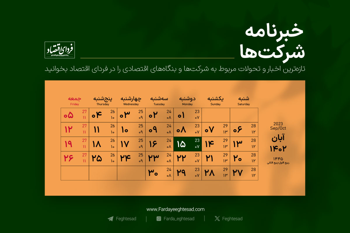 خبرنامه شرکتها دوشنبه ۱۵ آبان ۱۴۰۲ خبرنامه شرکتها دوشنبه ۱۵ آبان ۱۴۰۲