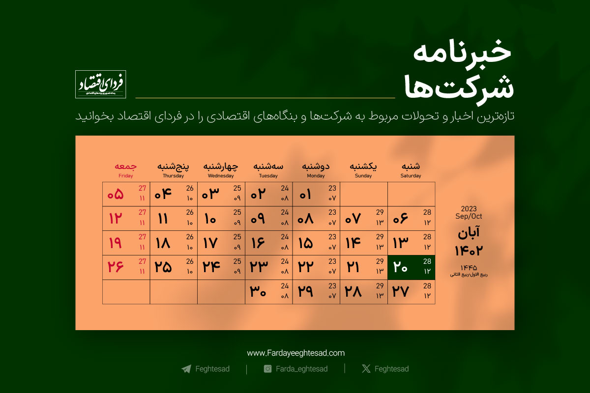 خبرنامه شرکتها شنبه ۲۰ آبان ۱۴۰۲ خبرنامه شرکتها شنبه ۲۰ آبان ۱۴۰۲