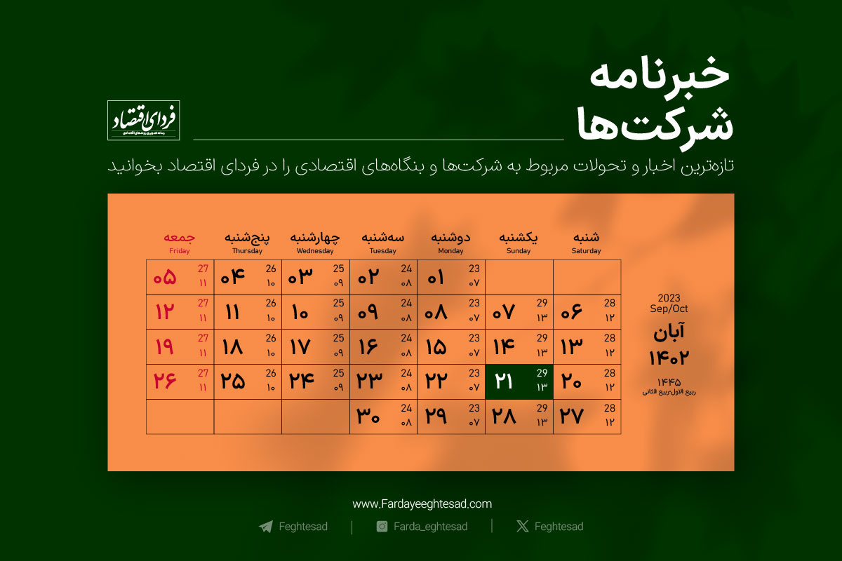 خبرنامه شرکت‌ها یکشنبه ۲۱ آبان ۱۴۰۲