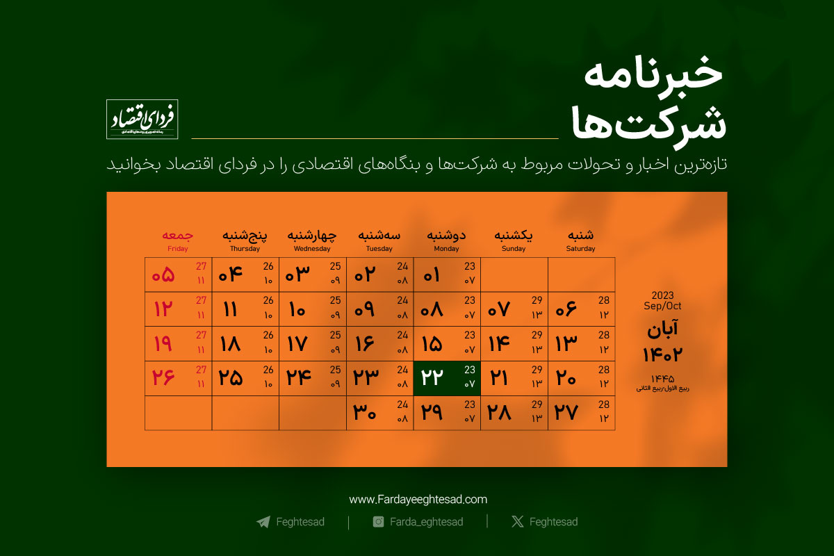 خبرنامه شرکتها دوشنبه ۲۲ آبان ۱۴۰۲ خبرنامه شرکتها دوشنبه ۲۲ آبان ۱۴۰۲