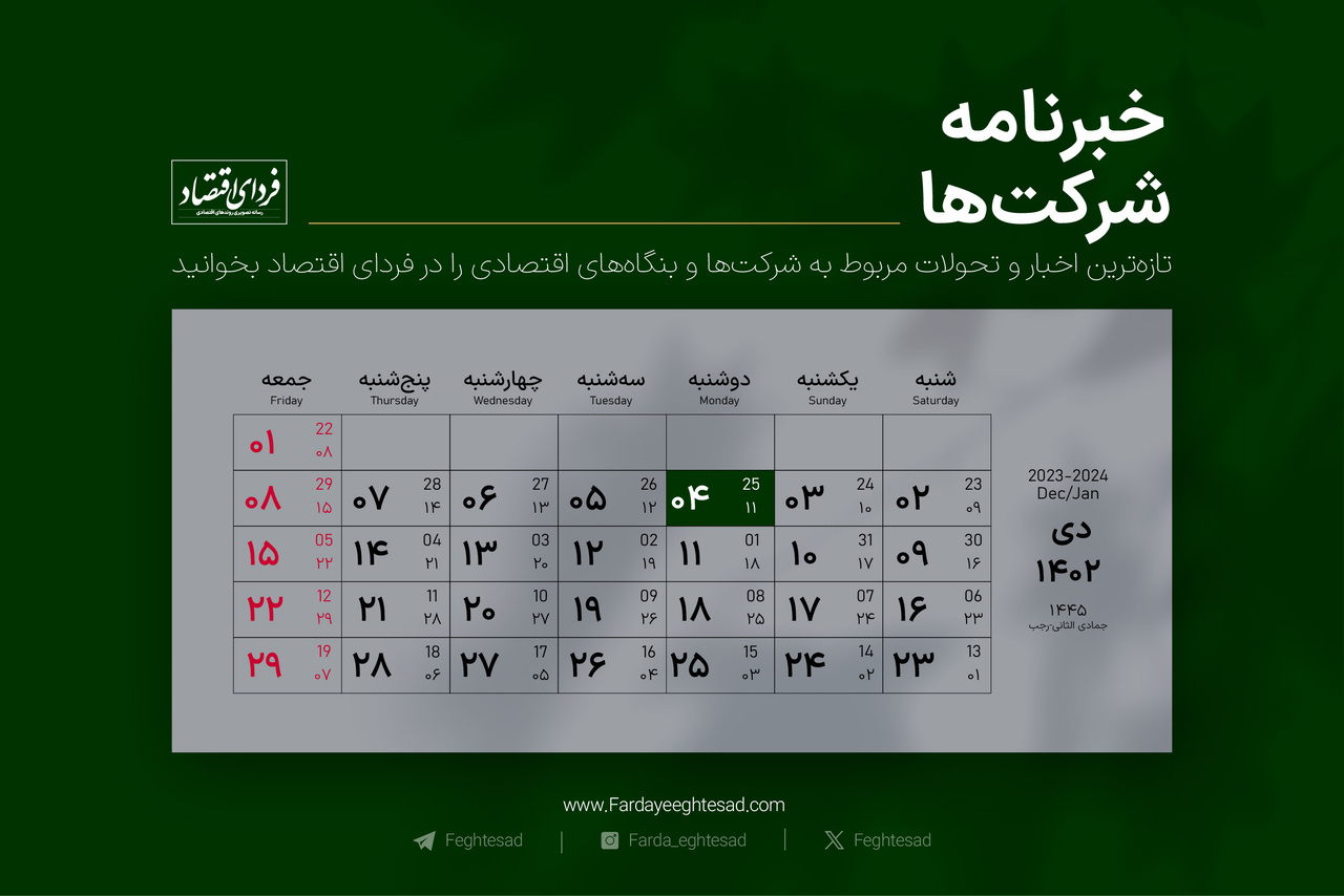 خبرنامه شرکت‌ها دوشنبه ۴ دی ۱۴۰۲