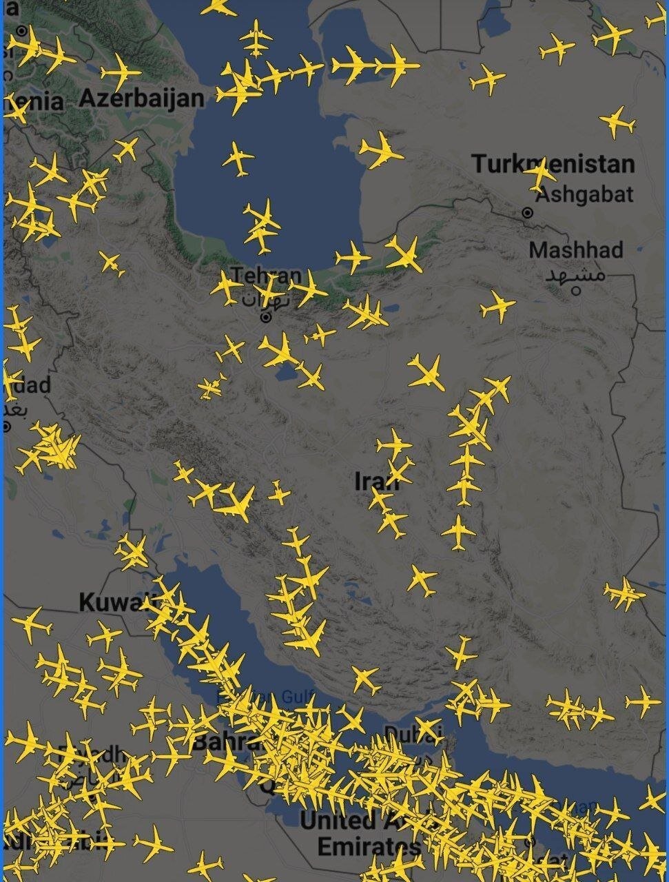 وضعیت ترافیک هوایی در آسمان ایران و اسرائیل + تصویر