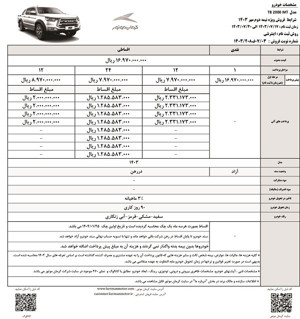 آغازفروش نقدی و اقساطی خودروی «ایگل» کرمان موتور از فردا