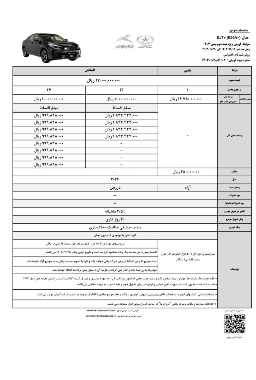 فروش نقد و اقساط خودرو برقی کرمان موتور با امتیازات ویژه