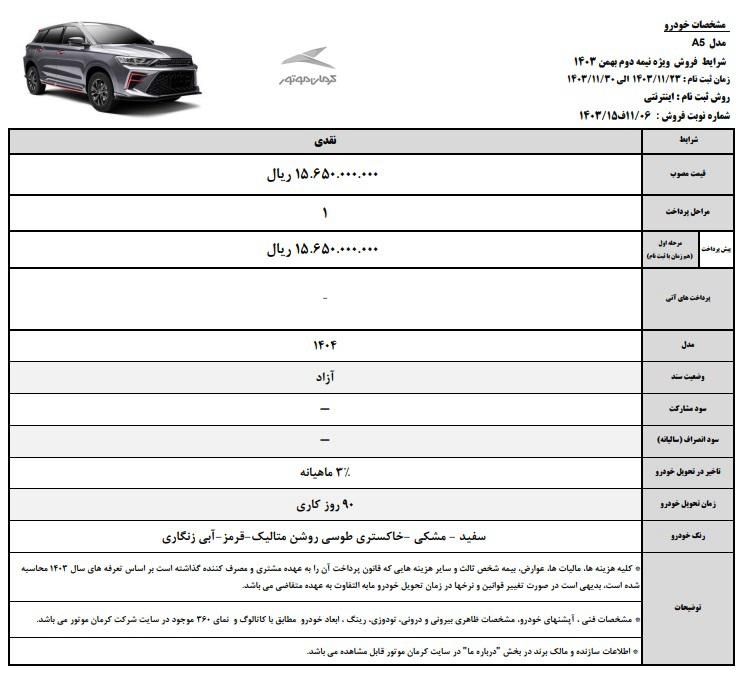 شرایط فروش محصولات کرمان موتور با قیمت قطعی