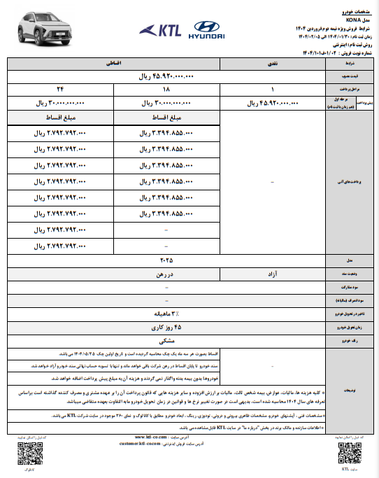 فروش اقساطی هیوندای کونا ۲۰۲۵ توسط نماینده رسمی هیوندای در ایران