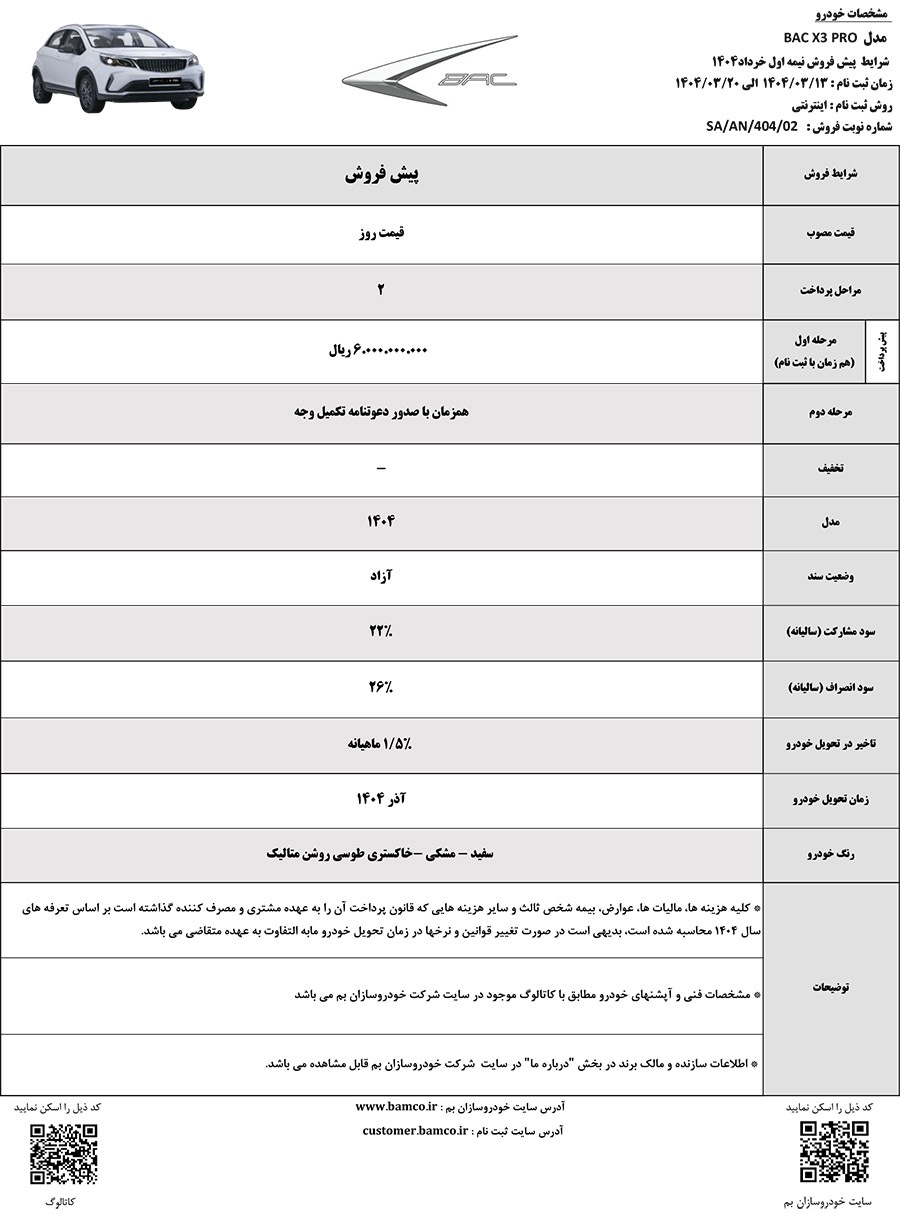 شرایط فروش خودروی بک X۳ پرو اعلام شد