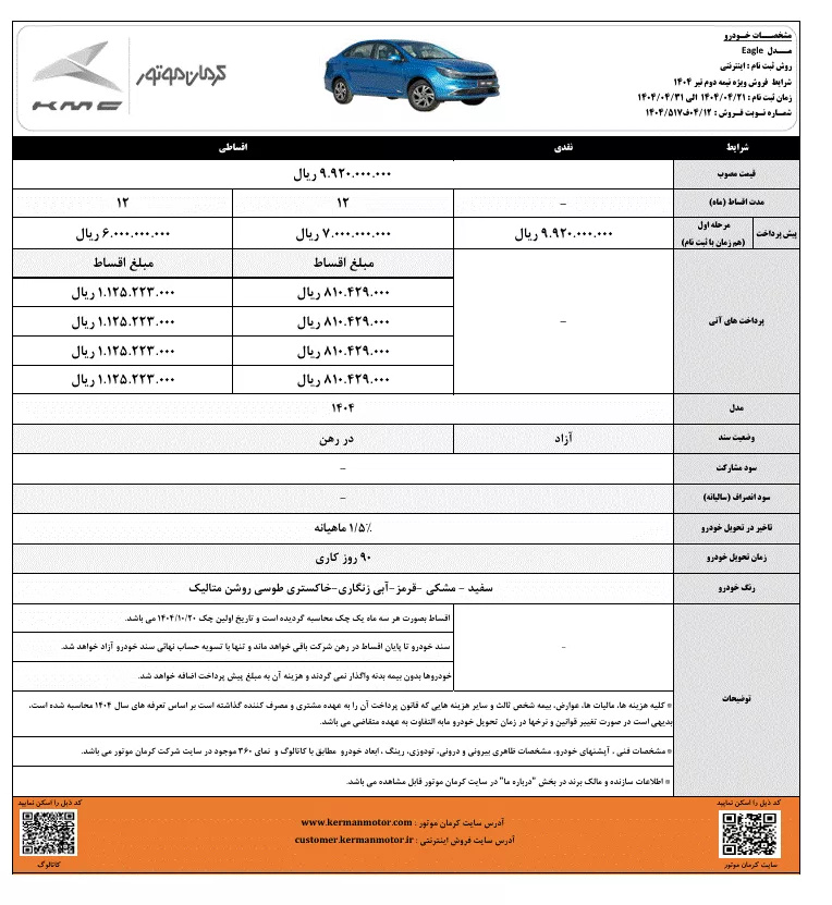فرصت محدود برای ثبت نام سه محصول کرمان موتور؛ تنها تا ۳۱ تیر ماه