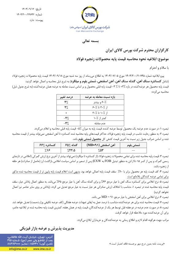 بورس کالا نحوه محاسبه قیمت پایه محصولات زنجیره فولاد را اصلاح کرد