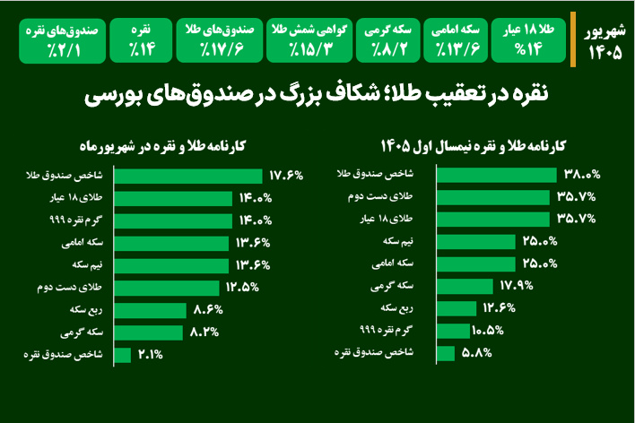 نقره در تعقیب طلا؛ شکاف بزرگ در صندوق‌های بورسی